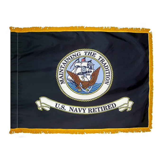 US NAVY RETIRED 3X4' NYLON INDOOR FLAG - FRINGE