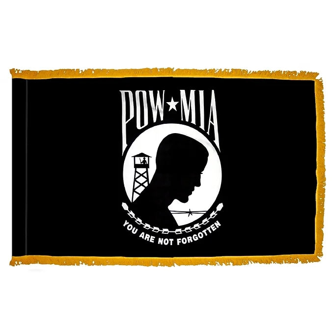POW/MIA 3X5' NYLON INDOOR FLAG - DOUBLE SIDED - FRINGE